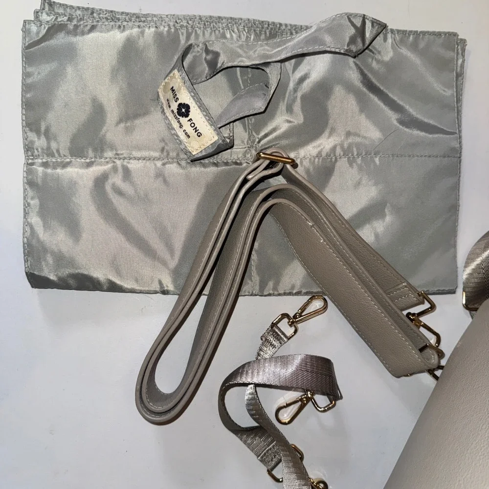 Miss Fong Diaper Bag Backpack Women OS Grey Vegan Leather Convertible Tote Gold